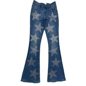 Austin Landing Womens Star Flare Jeans Size 00 Blue Stretch‎ Crystal Western